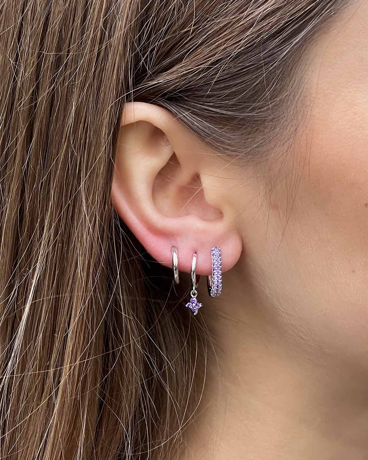 PENDIENTES SQUARE ZIRCON PURPLE PLATA