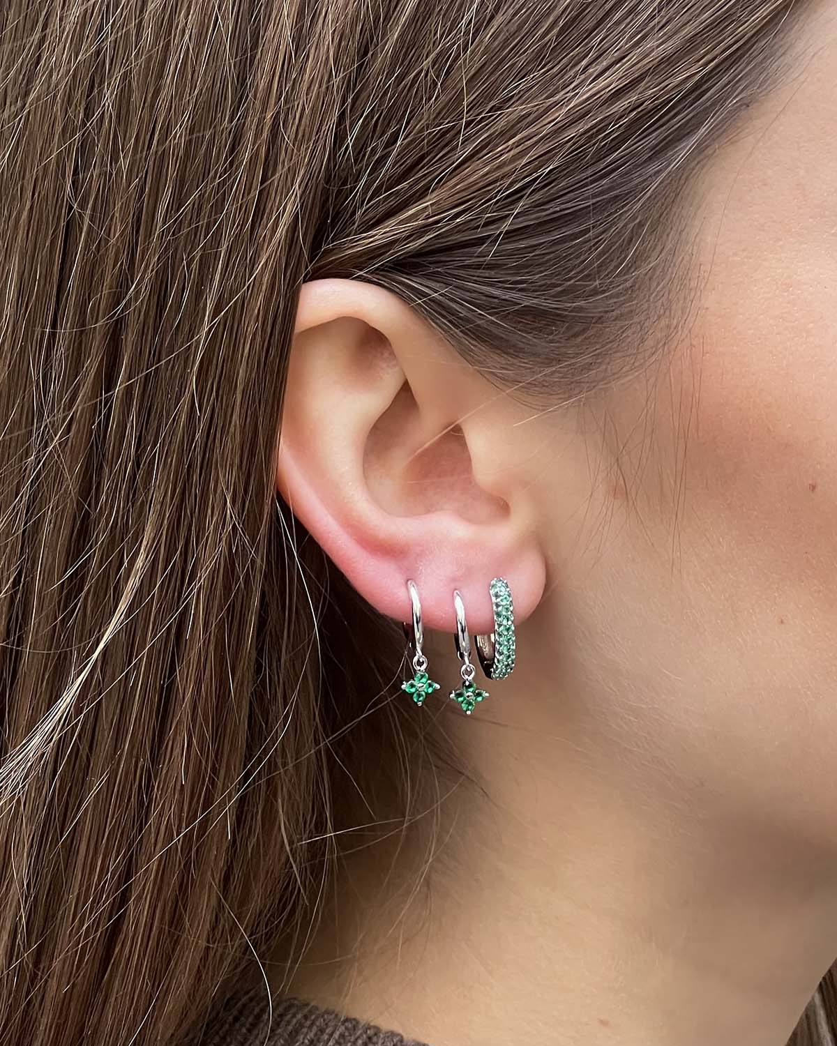 PENDIENTES SQUARE ZIRCON GREEN PLATA